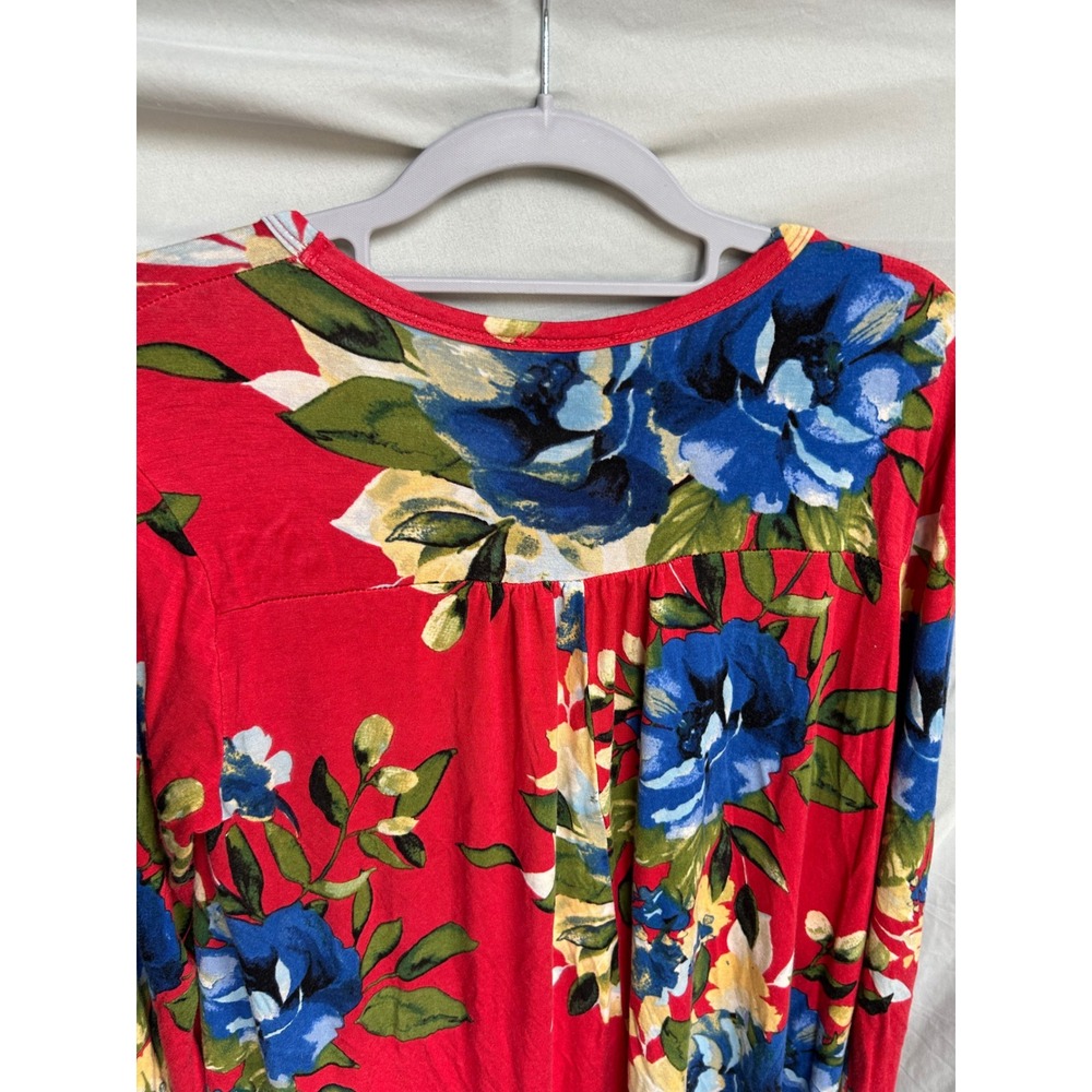 Jodifl Red Floral Ruffle Hem Tunic Top Small Boho Long Sleeve High Low Blouse - Picture 5 of 6